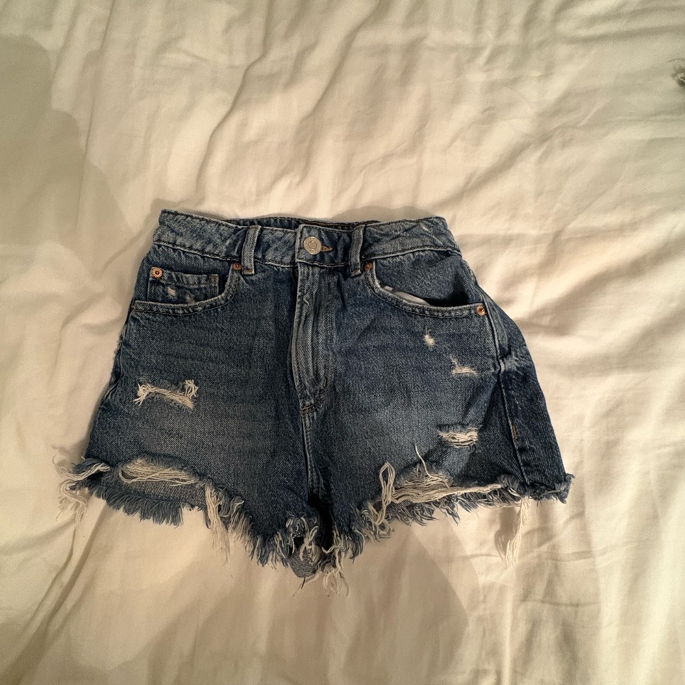 Garage Blue Jean Shorts Distressed High-Waisted